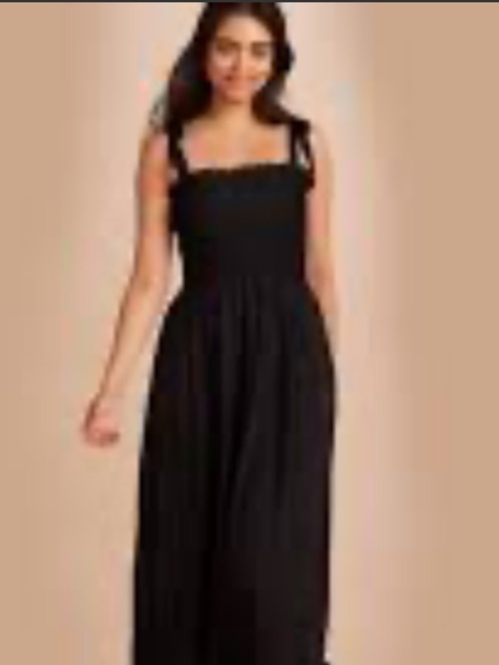Black Smocked Square-Neck Maxi Dress